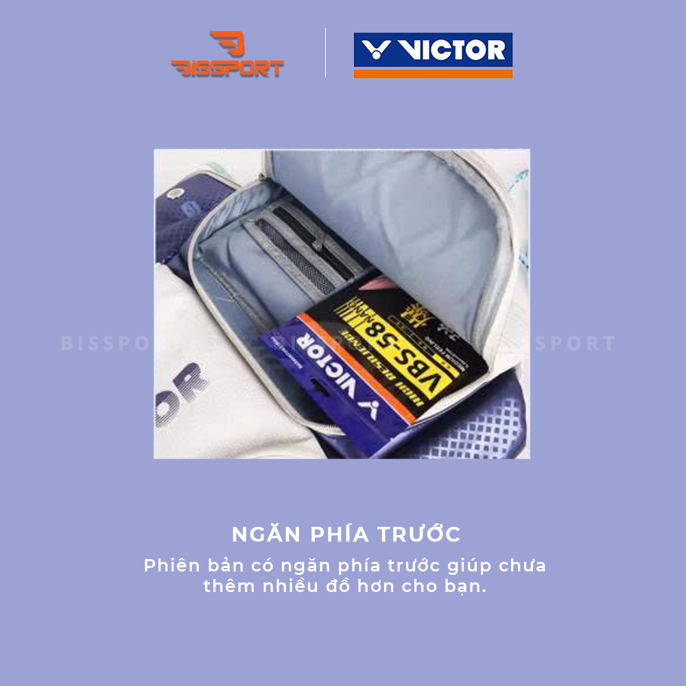 Balo Cầu Lông Victor BR9015 Chính Hãng - Trắng Tím - Tiện Dụng - Chắc Chắn - Nhẹ - Ổn Định - Có Ngắn Đựng Vợt Riêng